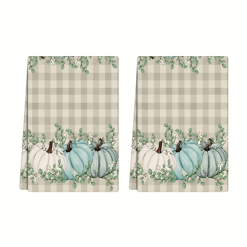 

2pcs, Dish Towels, Fall Autumn Thanksgiving Pumpkin Plaid Printed Festive Kitchen Dishcloths, Rustic Polyester Cleaning Towels, Cleaning Supplies