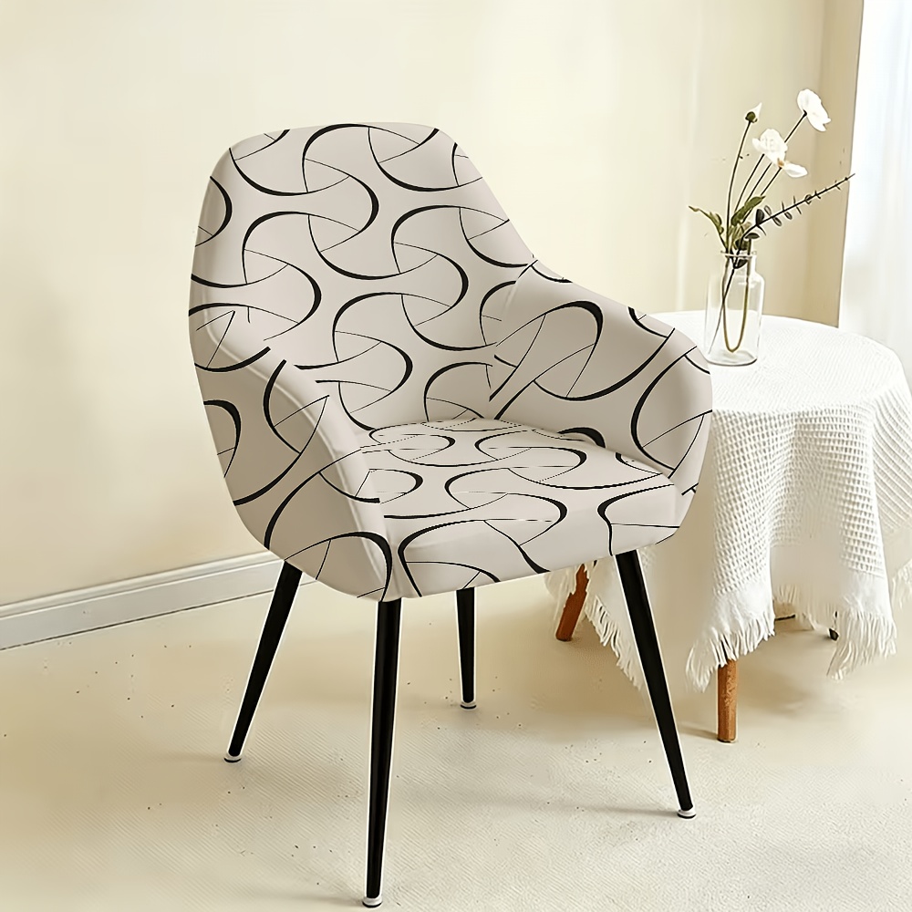 TEMU 1 Set Style High-back Chair Cover, Spiral Line Abstract Geometric Curve Pattern 2d Flat, Printed Elastic Fabric Removable And Machine Washable