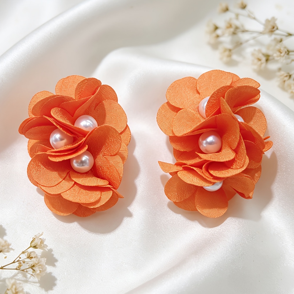 Bohemian Fabric Flower Ear Clips for Women, Colorful Statement Earrings