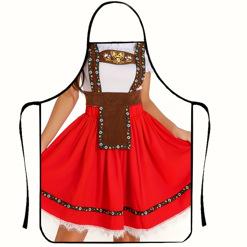 TEMU 1pc Red Dirndl Beer Apron With Traditional Print - Suitable For Oktoberfest, 's Day, Themed Parties & , Apron For Munich Costume Outfits,