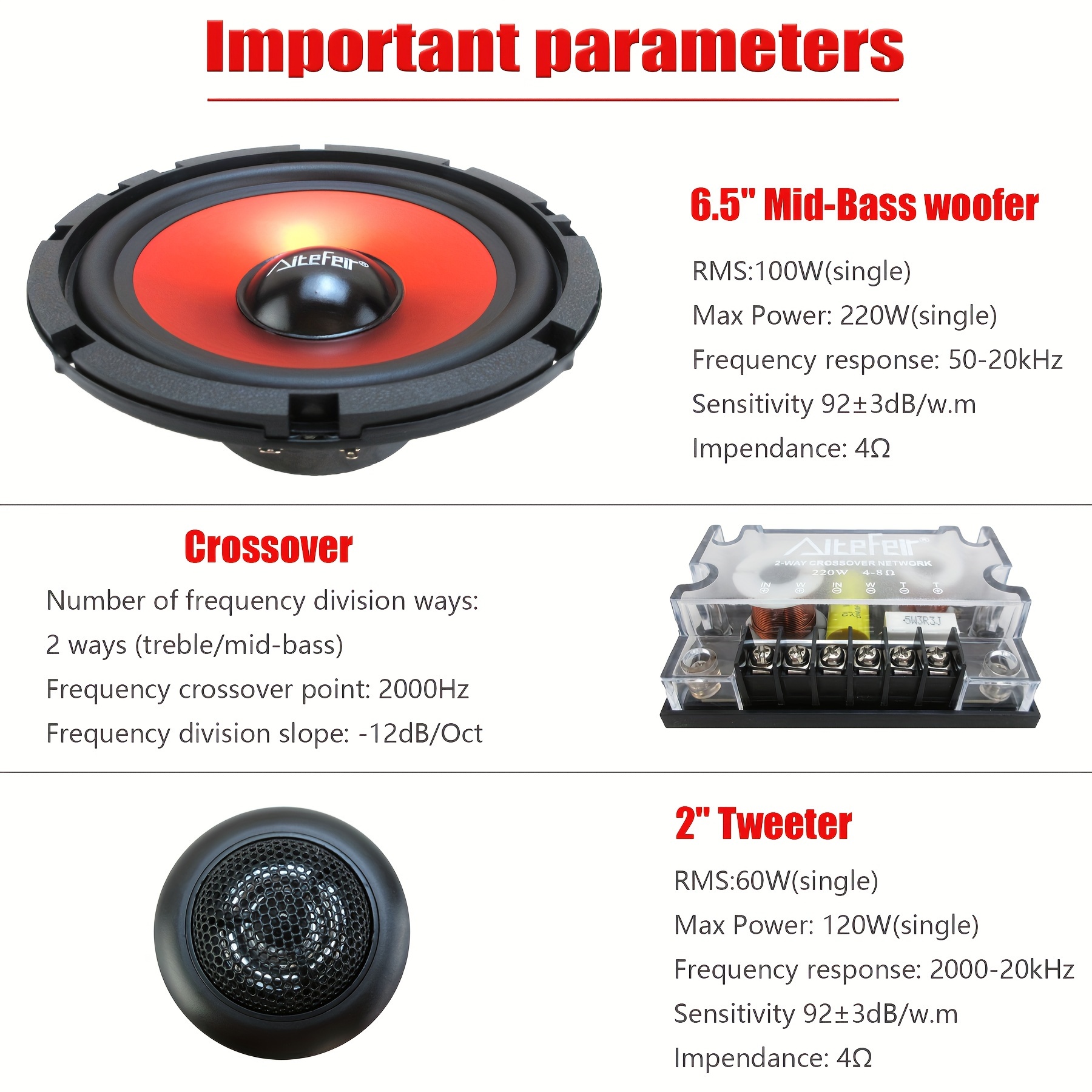 アイトフェイル 2ウェイコンポーネントスピーカー ペア6.5インチミッドウーファー440W +ペア2インチツイー - Temu Japan