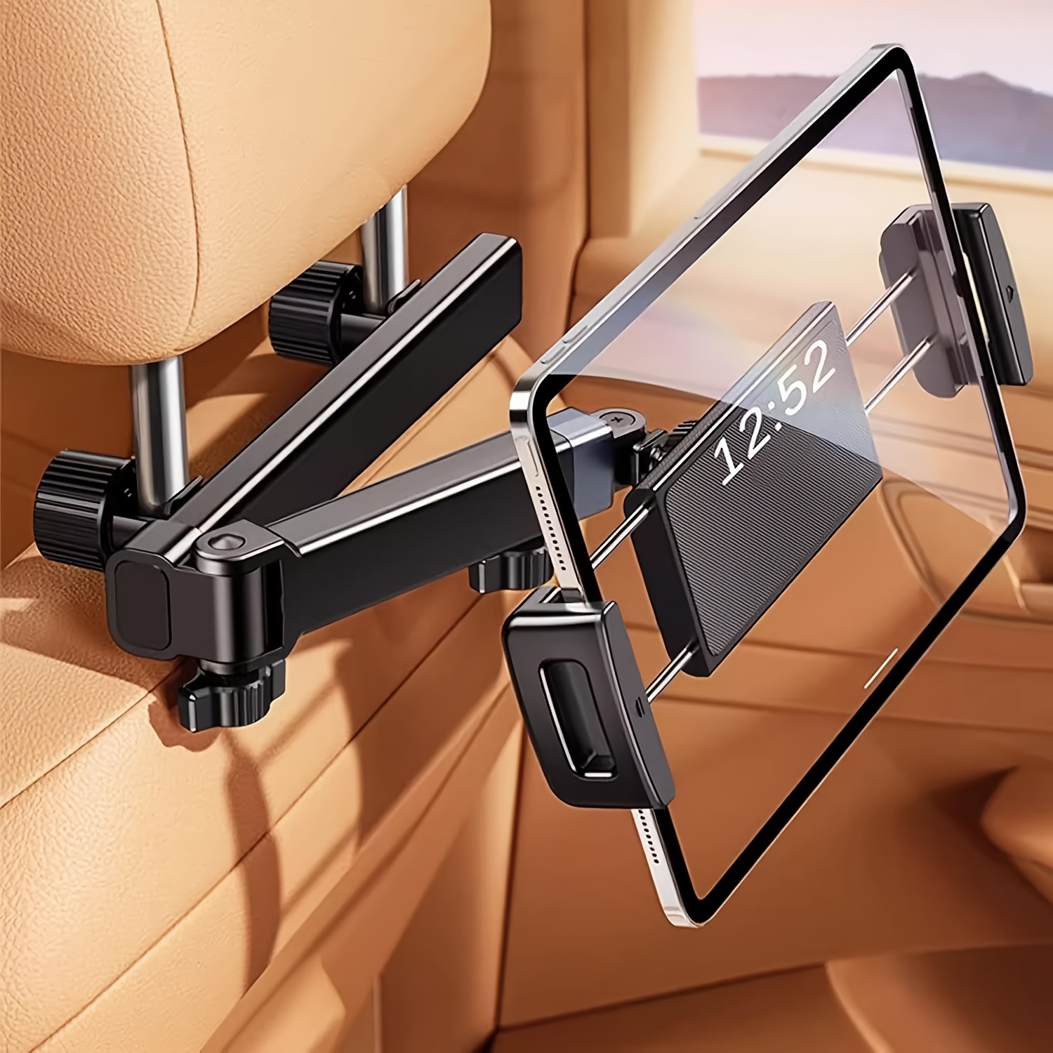 

360° Rotatable Adjustable Car Headrest Tablet Holder, Fit For Rear Seat Travel, Abs Material