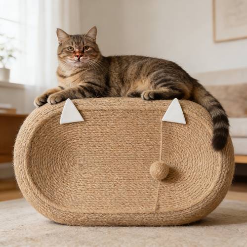item picture extra large heavy duty scratching post with resting pad large oval scratching board suitable for large cats kittens non shedding woven jute surface easy to clean furniture for multi household use ideal for use