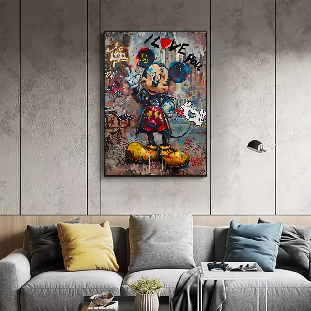 1pc unframed   canvas art print vibrant graffiti style wall decor with i love you text abstract cartoon design for   or bedroom no frame needed   room decor