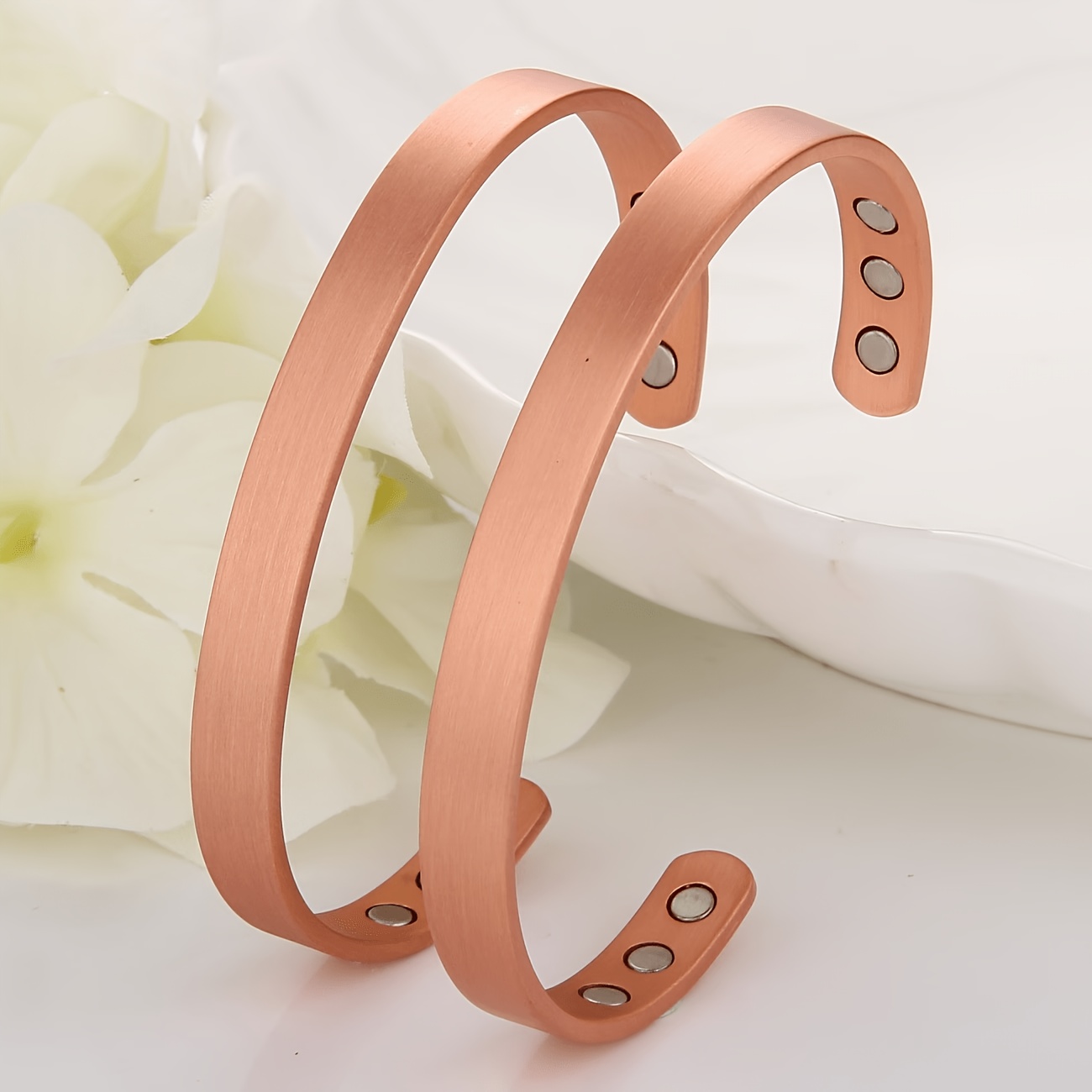 TEMU 2pcs Adjustable Magnetic Copper Bangle, Suitable For Men And Women, Classic Open Bangle Design, Unisex Daily Jewelry, , Vintage Style Wrist