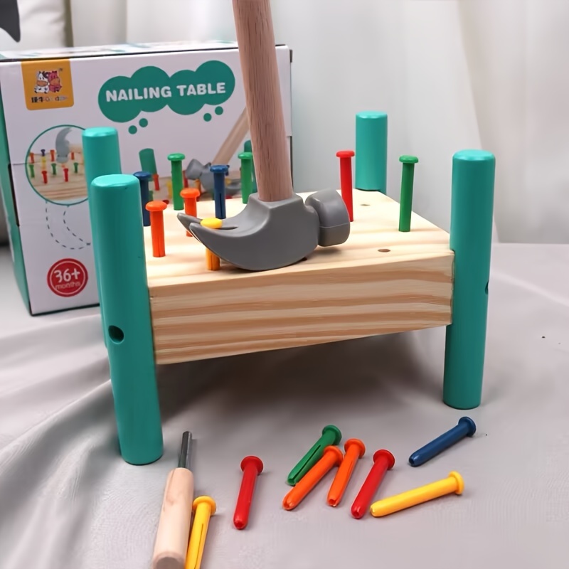 Image of Wooden 5-color Hammering Bench, Color Recognition Tapping Toy, Practice Hammering Simulation Repair Tool Bench, Training Hand-eye Coordination And Fine Motor Skills