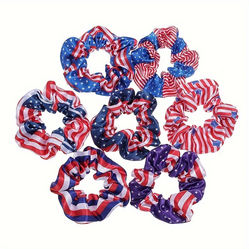 

7pcs Hair Scrunchies, Vintage & Simple Style, American Flag Print, Elastic Hair Bands For Independence Day Celebration And National Festivities