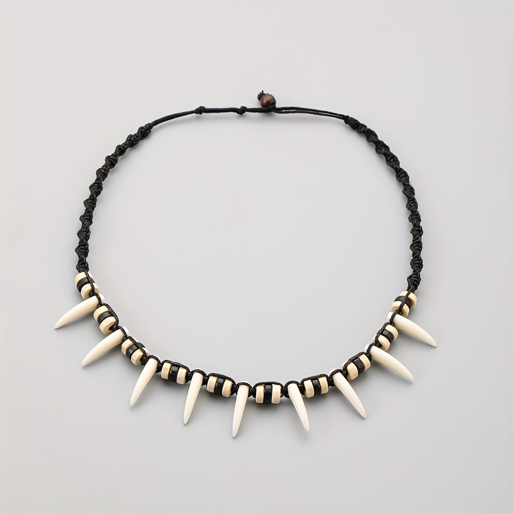 

1 Tribal Style Fashionable Hand Woven Bohemian Style Resin Wolf Tooth Necklace