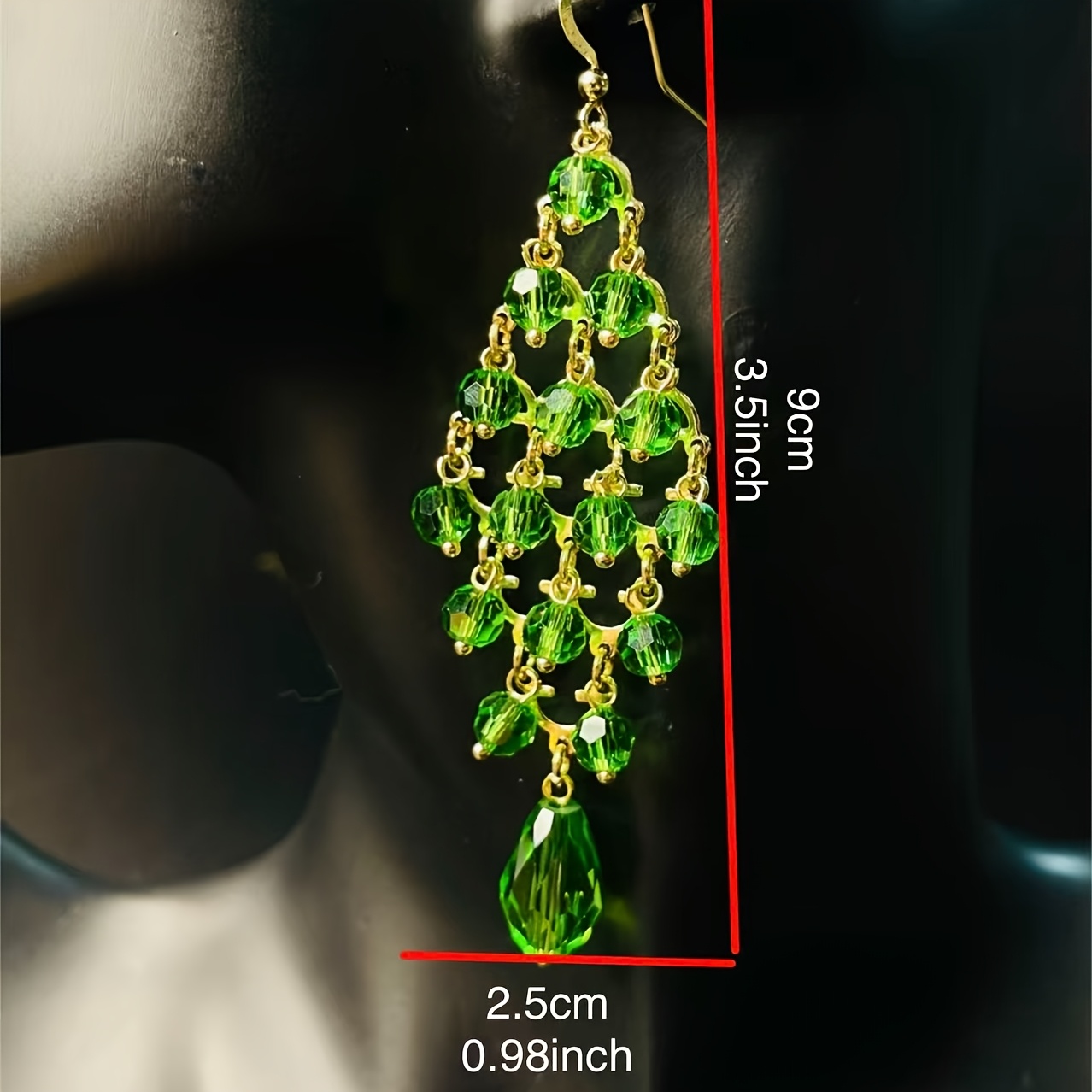 Vintage Green Crystal Earrings, High-End Design
