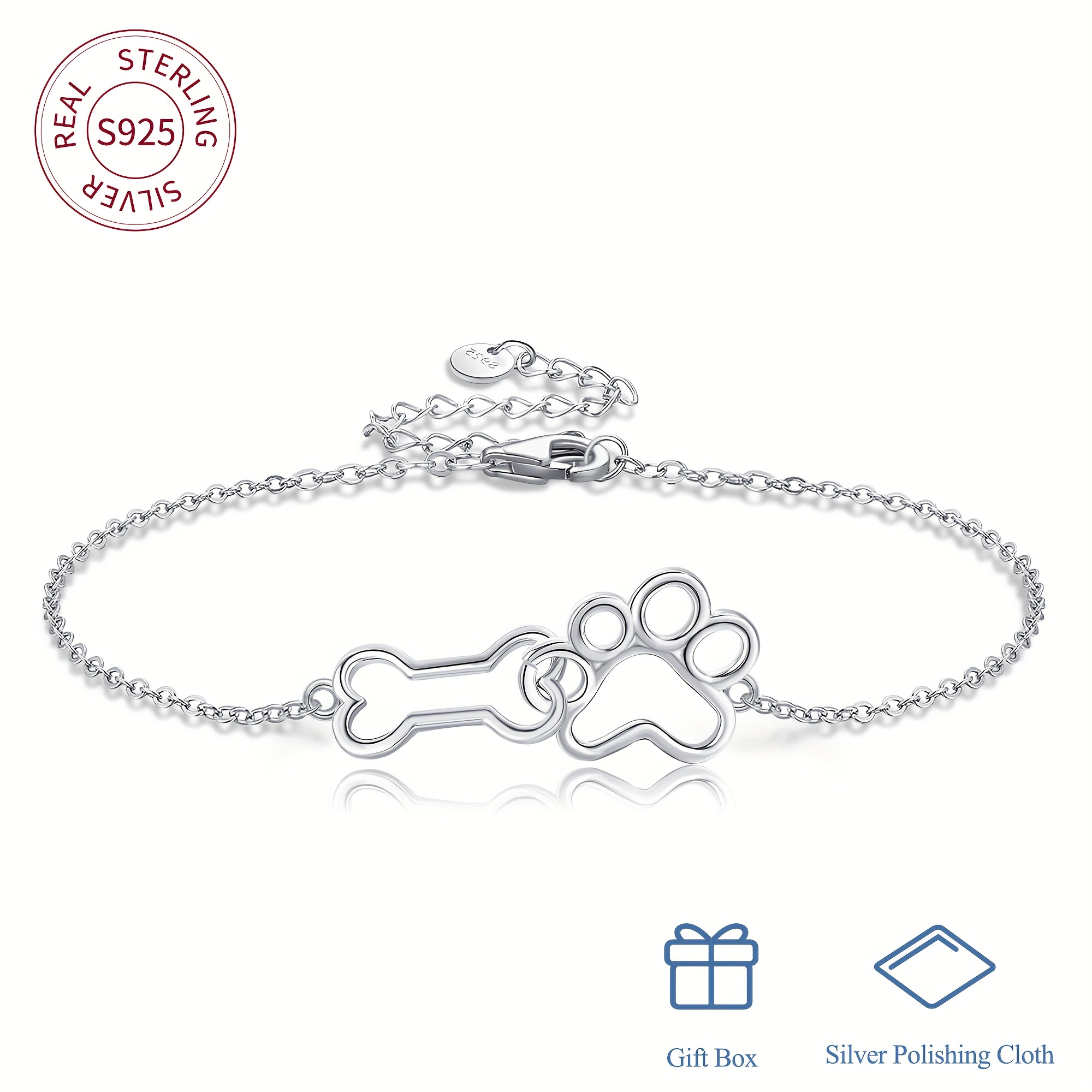 S925 Silver Paw Print Bracelet for Women