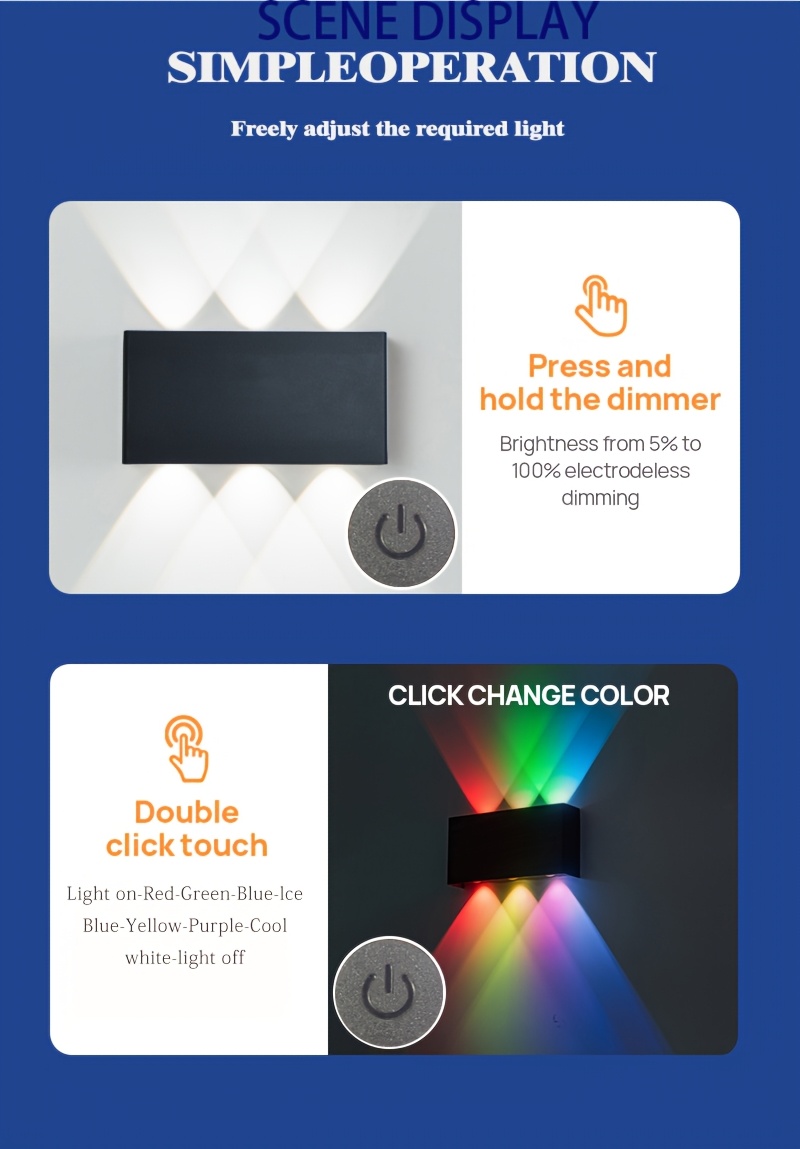 2pcs RGB 7-color Wall Light Battery Powered Degree Bedroom Corridor Living Room Decoration Creative Seven Color Gradient Dimming Night Light