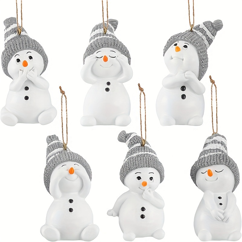 

6-pack Glam Resin Snowman Christmas Ornaments With Assorted Animated Expressions - No Power Required, Featherless, For Tree, Wreath, And Mantel Holiday Decorations