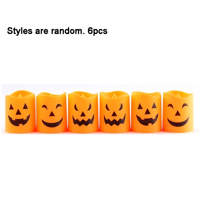 Image of For Halloween Pumpkin Led Tea Light Candles, Flickering Flameless Jack O Lantern Candle Lights, Spooky Pumpkin Face Electronic Candles For Halloween Party Table Home Window Decor, Random Style