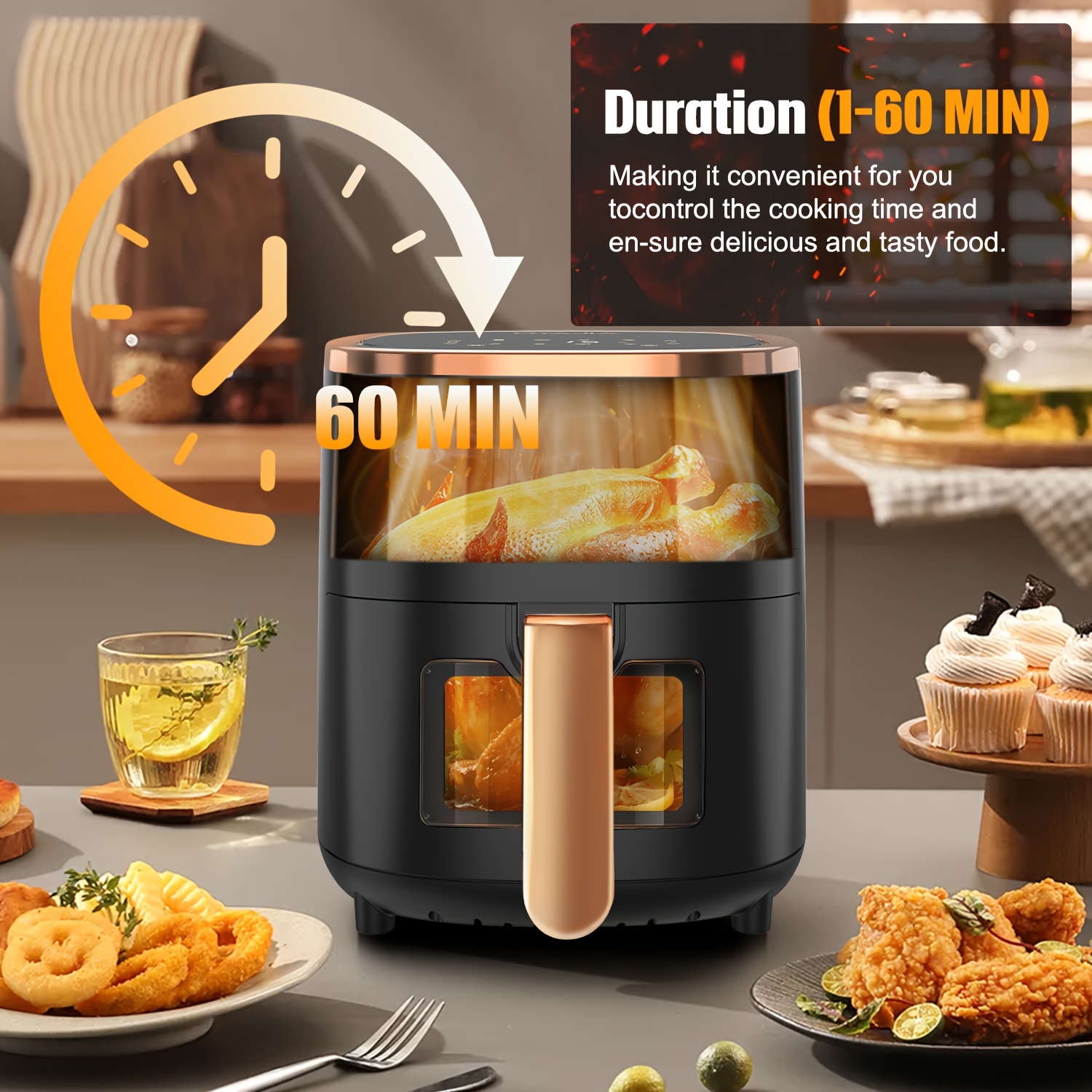 5l Large-capacity Air Fryer, 8 Touch Menus, Easy To Clean, Healthy And Oil-free Frying, Suitable For Family Gatherings & Kitchen Use