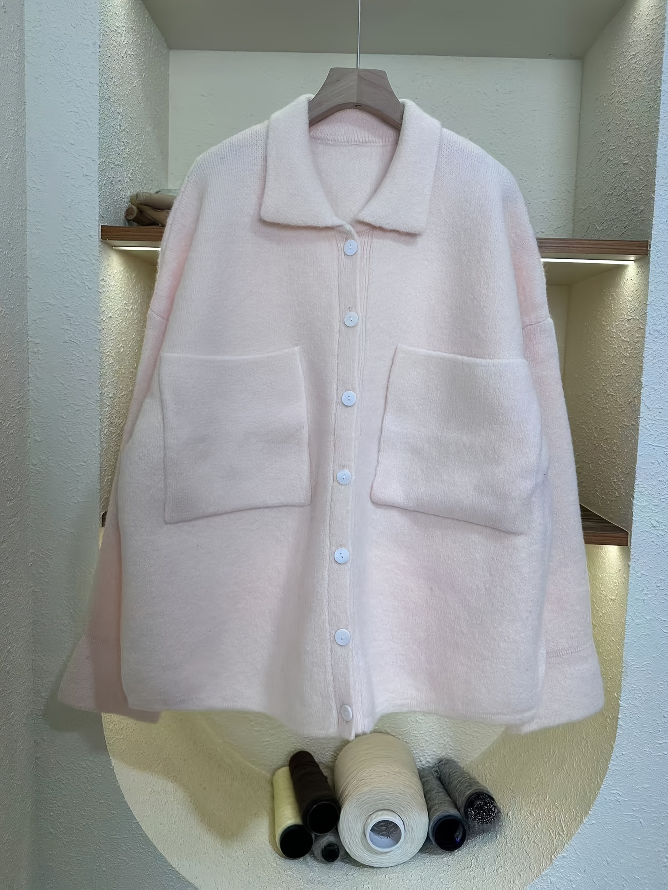 women' pink loose fit casual cardigan japanese korean Temu
