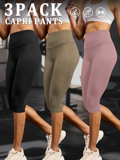 3 pack super soft leggings for women high waisted tummy control yoga capri pants no see through workout running leggings