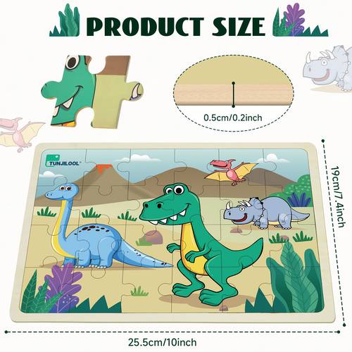 24 small pieces of educational wooden puzzle cartoon animals dinosaur 4 themes simple insertion wooden toys christmas play halloween gift