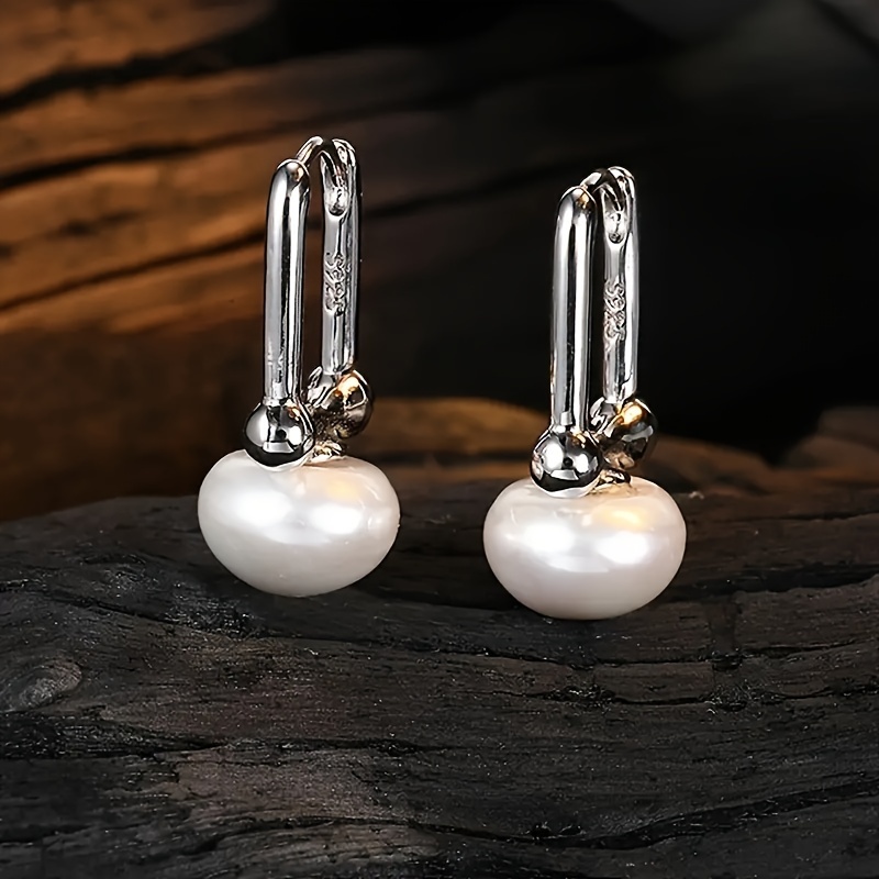 

2024 Fashionable And Elegant 925 Pure Silvery Round Ring Earrings, With Pearl Accessories - Hypoallergenic, Suitable For And Parties, Valentine's Day Gift