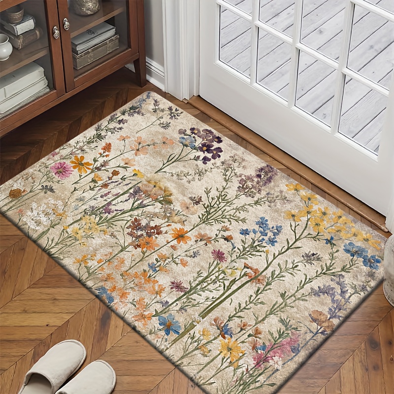 TEMU [ Product] [flannel And 1cm Thick Sponge Material] Fun Door Mat With Colorful Pattern, Retro Style , Suitable For Bedroom, Kitchen, Dining Room,