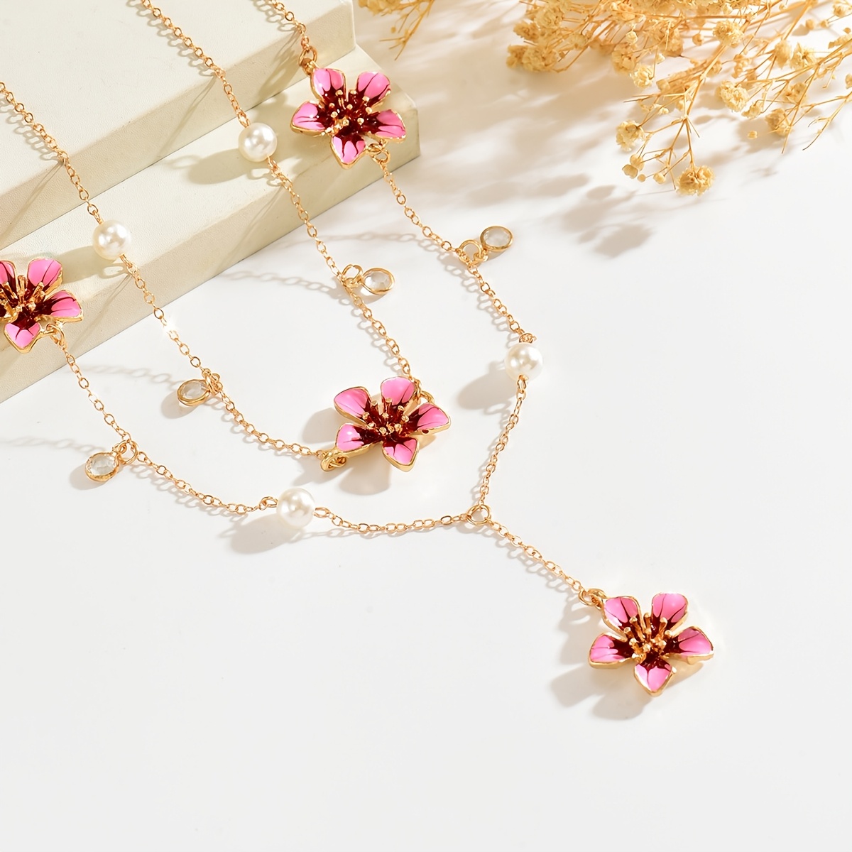 2pc Handmade Floral Pendant Y-shaped Necklace Set