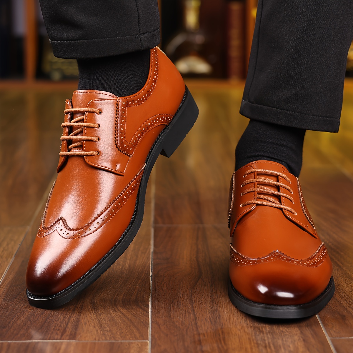 Plus Size Men's Trendy Classic Wing-Tip Derby Shoes, Comfy Non Slip Rubber Sole Dress Shoes For Men's Outdoor Activities