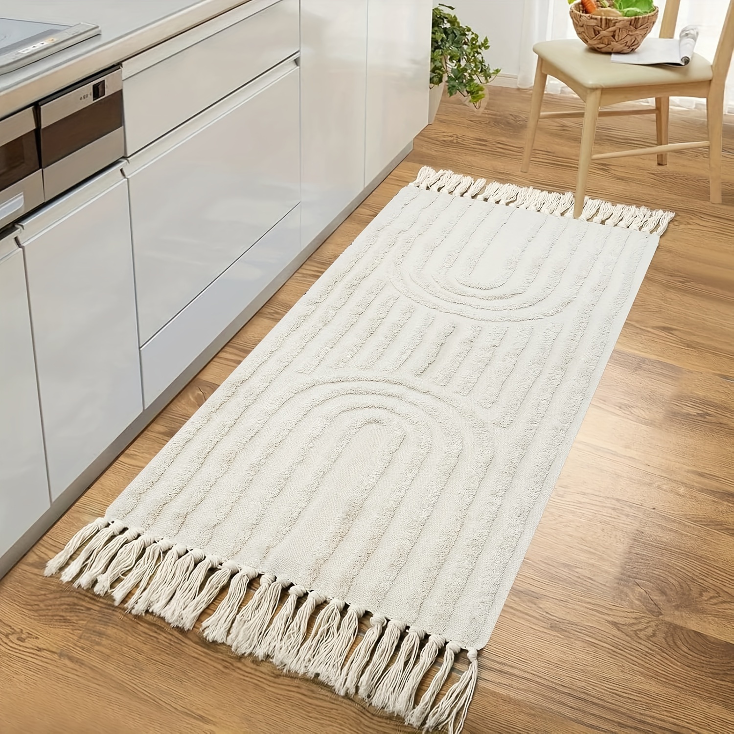 Image of [ Woven And Tassel] Bohemian Colorful Area Rug, Farmhouse Washable Woven Living Room Carpet, Bohemian Bathroom Mat Indoor Outdoor Geometric Kitchen/hallway/bedroom/porch/laundry