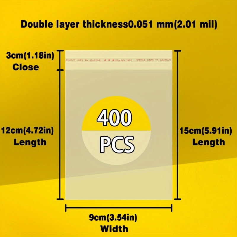 TEMU 400 Transparent Plastic Bags, Opp Transparent Plastic Bags With Adhesive Closure, Cellophane Bags, Double Layer Thickness 0.051mm, Jewelry