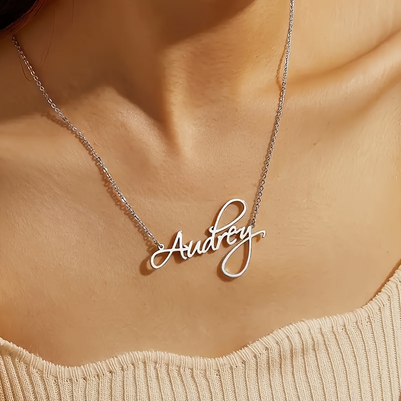 TEMU Personalized Name Necklace For Women - Custom Cursive Letter Pendant With Your Own Name/message, Diy Font Nameplate, Elegant Casual Attire