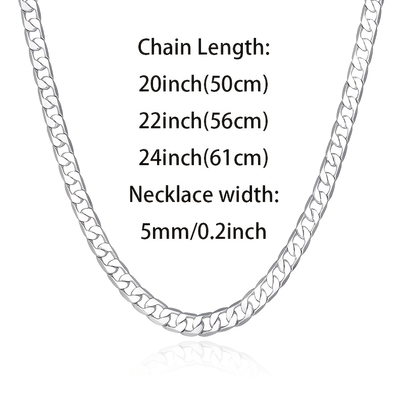 925 Sterling Silver 5mm Cuban Link Necklace, Suitable For Daily Wear For Men And Women, With Gift Box