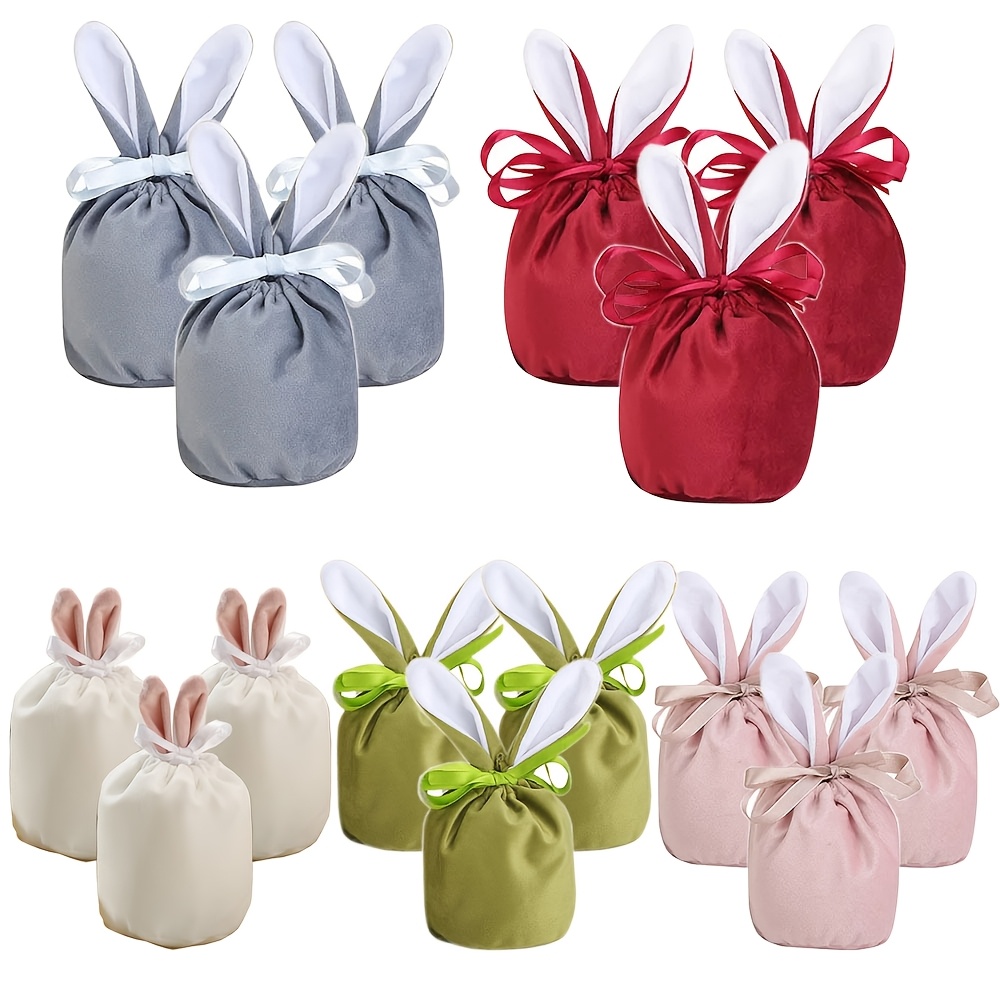 

5 Sets Of 15 Easter Gift Bags In 5 Colors, Packaging Candies And Chocolates For Easter Parties, Featuring Velvet Surprise Gift Bags.