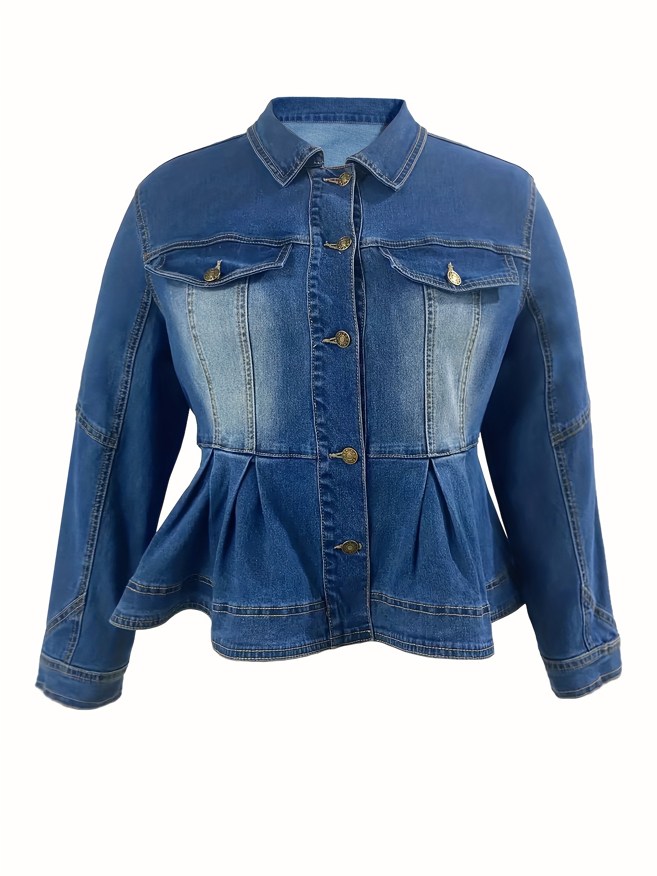 veste en denim bleu délavé ourlet à volants style rétro Temu