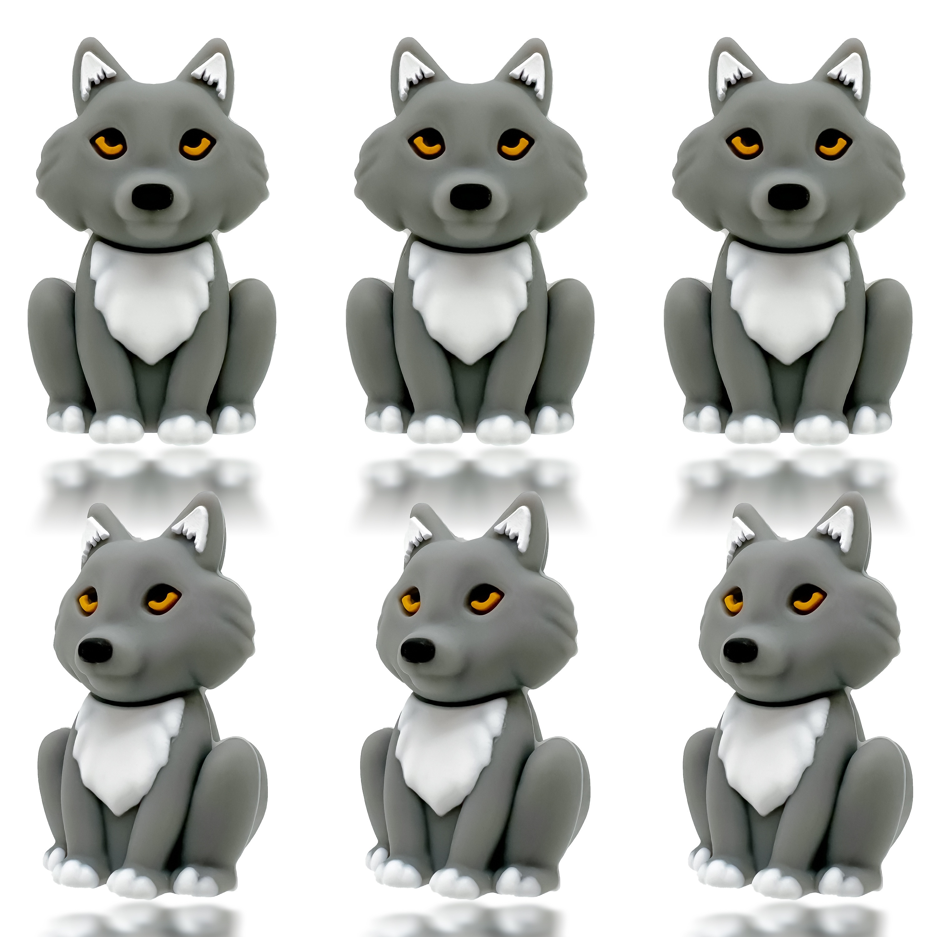 

Grey Wolf Theme 3d Silicone Beads - Diy Pen Beads, Keychains, And Craft Projects - 6-pack