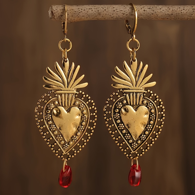 TEMU A Pair Of Women's Fashion Dangle Earrings, Bohemian Style Creative Flame Lace Heart Elegant, Versatile For Daily Wear, Valentine's Day Gift