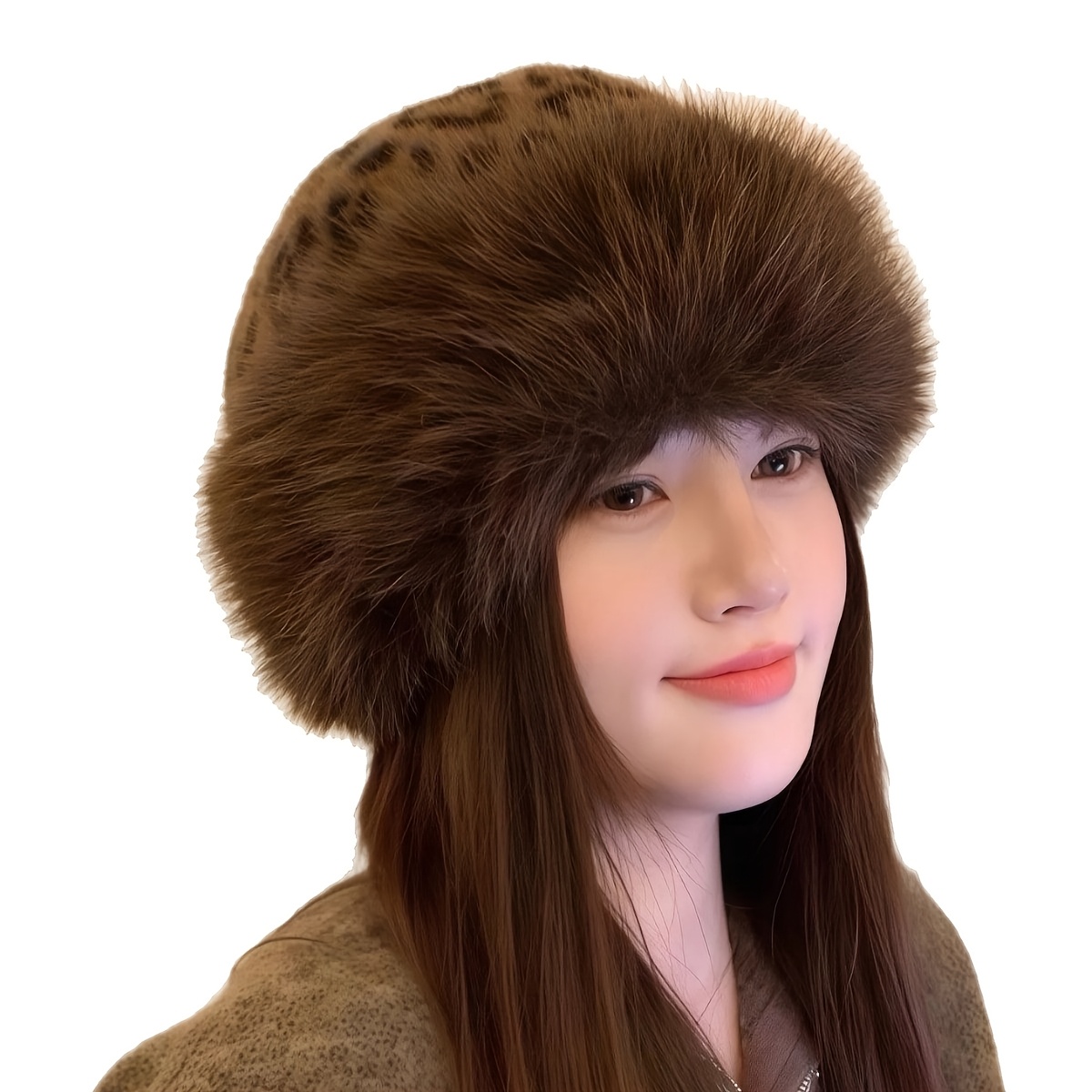 TEMU Nouveau chapeau mongol tendance en peluche d'hiver rétro, épaissi, chaud, protecteur, à visage et couvrant les oreilles, à imprimé léopard