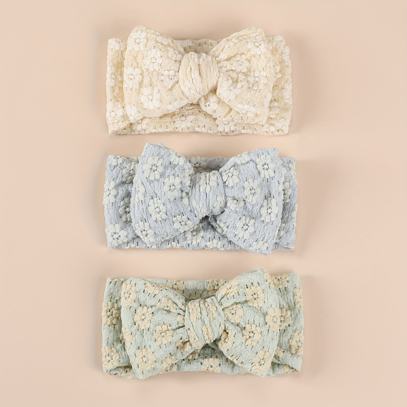 Image of 3pcs Set Of Hollow-out Floral Stretch Headbands For And, Vintage Style Double-layer Bow Headbands, Suitable For Outdoor Photoshoots