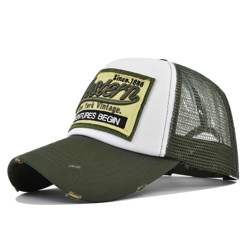 TEMU Letter 3d Embroidery Baseball Cap Western Embroidered Hat Mesh Cap Spring Summer Outdoor Sports Fitness Lightweight Duckbill Cap Adjustable Size