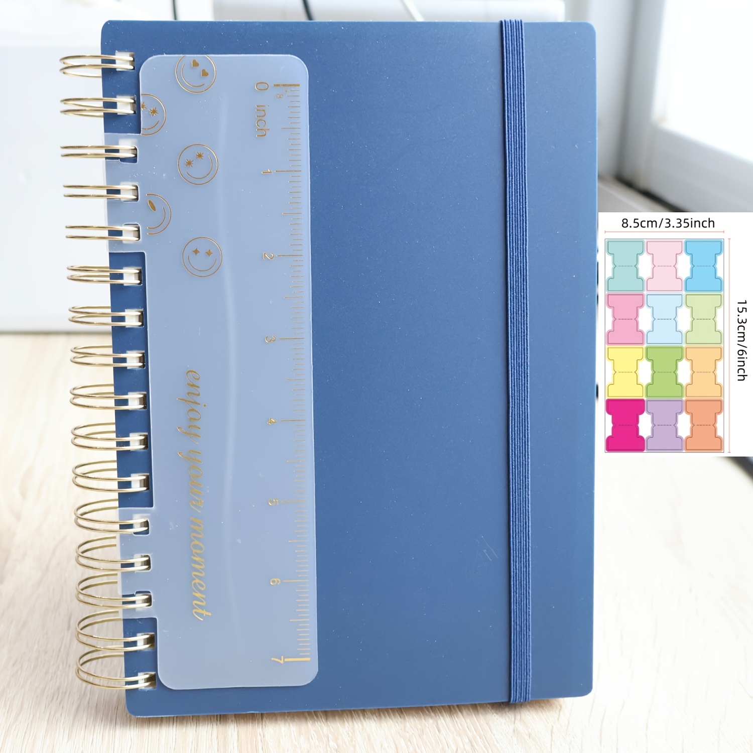 TEMU Carnet de notes A5 à spirale ligné de 300 pages avec poches, autocollants d'index, 300 pages, carnet d'écriture épais 100 g/m² à spirale pour
