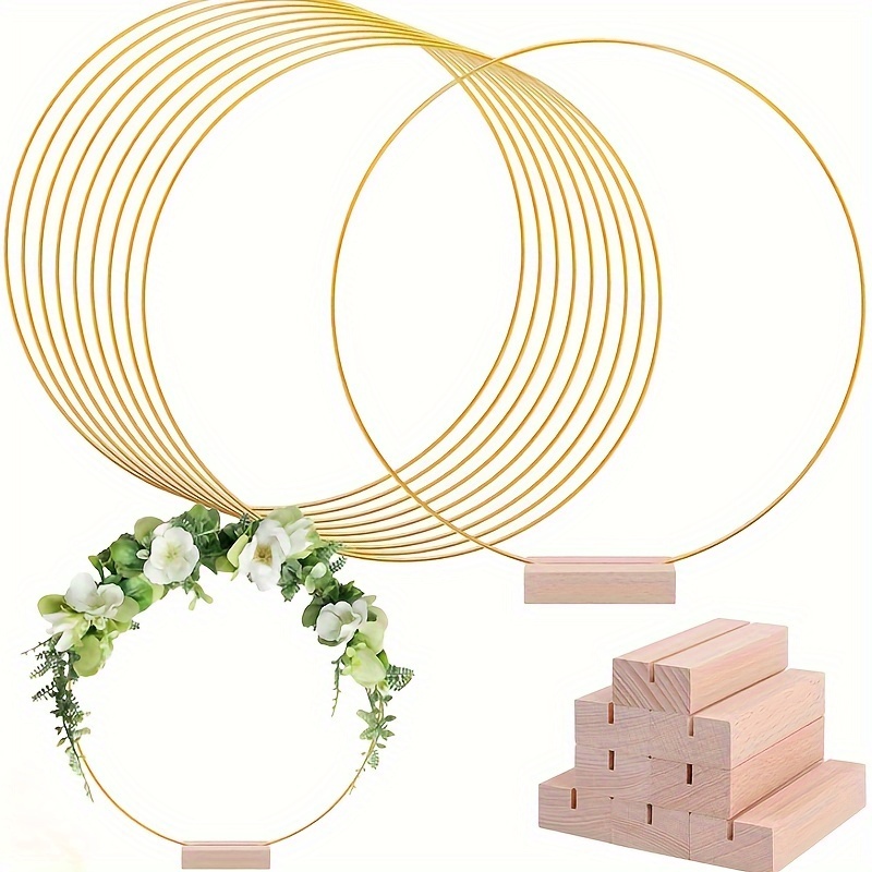 

12 Inch Metal Wreath Centerpiece With Wooden Stand - Decorative Diy Craft Ring For Wedding Table, Wall Decor, - Durable Material