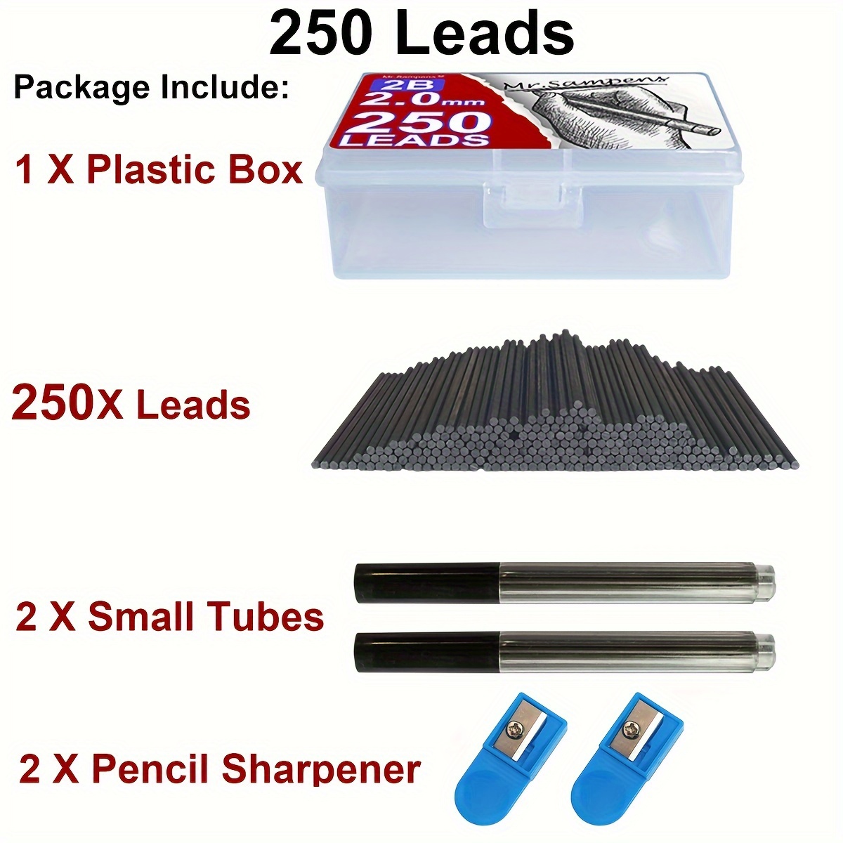 TEMU 400 Leads Refills For 2b Pencils - 2.0mm Hb Graphite Replacement Lead Core, Resin Material With 2b Hardness, Compatible With Mechanical Pencils