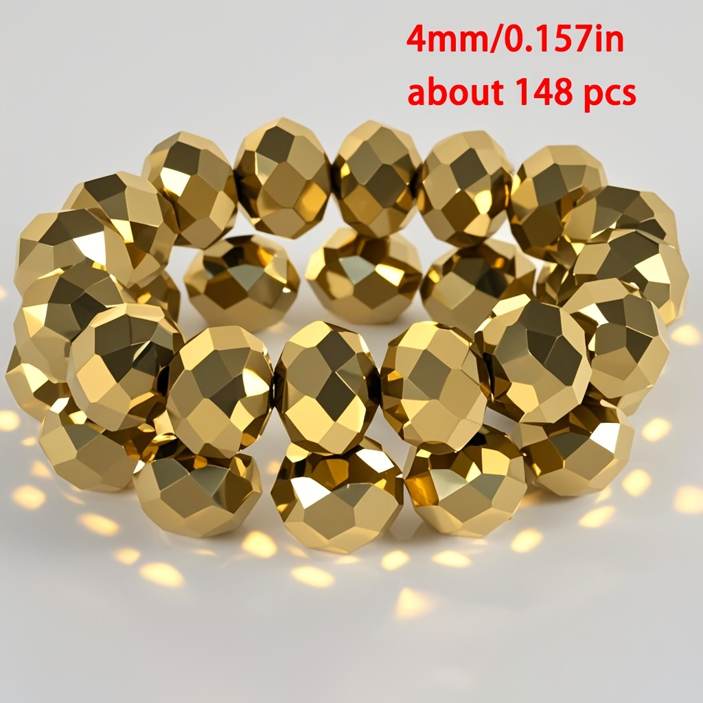 E-shop 148/108/78 Stück 4/6/8 mm Glänzende Goldene Facettierte Künstliche Kristallperlen Hochwertige Premium Perlen Edle Luxus Glänzende Perlen Glas