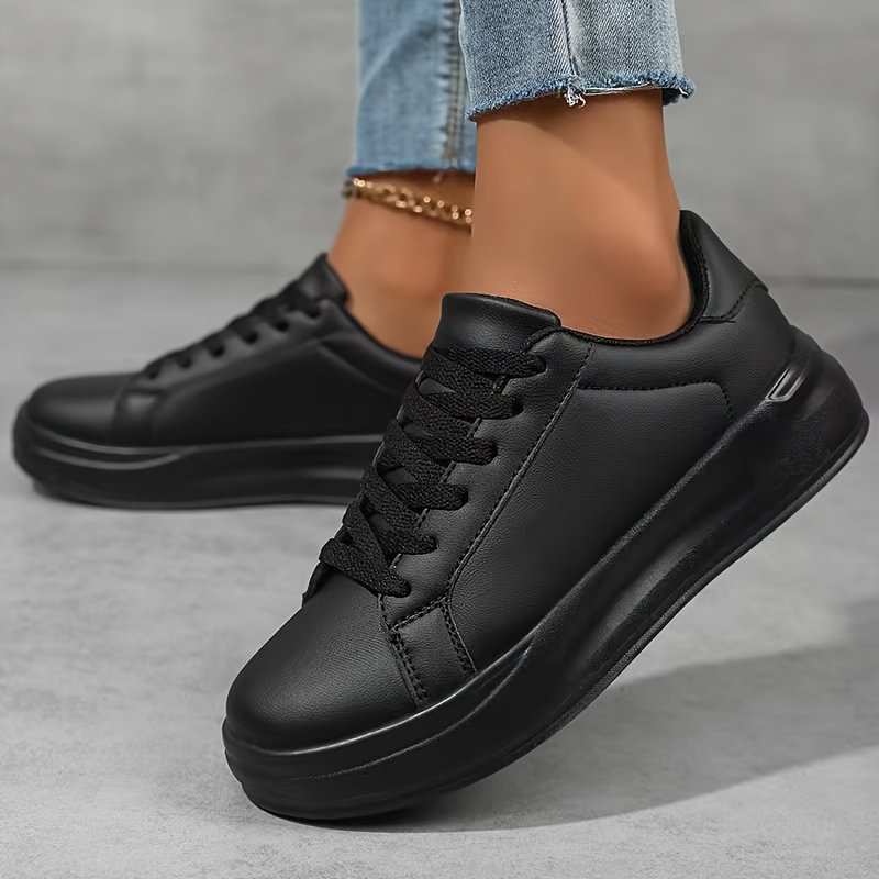 TEMU Women's Everyday Casual All-black Shoes, Comfortable And Versatile Style, Lightweight Eva Sole, Lace-up Low-top Casual Sneakers, Women Shoes