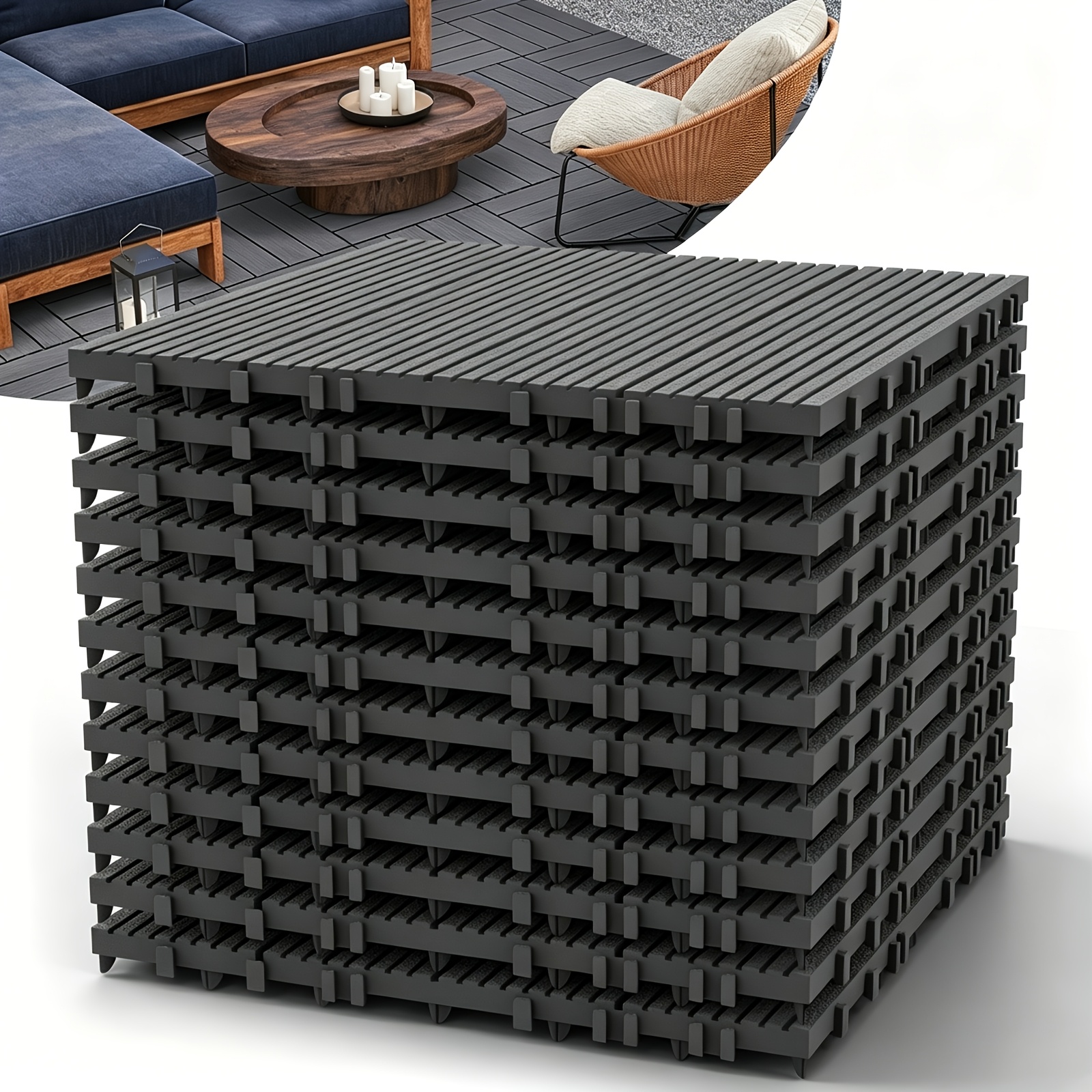 6.48m²/0.54m² 30x30cm Weatherproof Deck Tiles, /brown, 1m²/2m², Wood Grain Design With Drainage Function, Quick Assembly, Modular Pe Material For Outdoor Use On Patios, , And Gardens 72pcs/6pcs