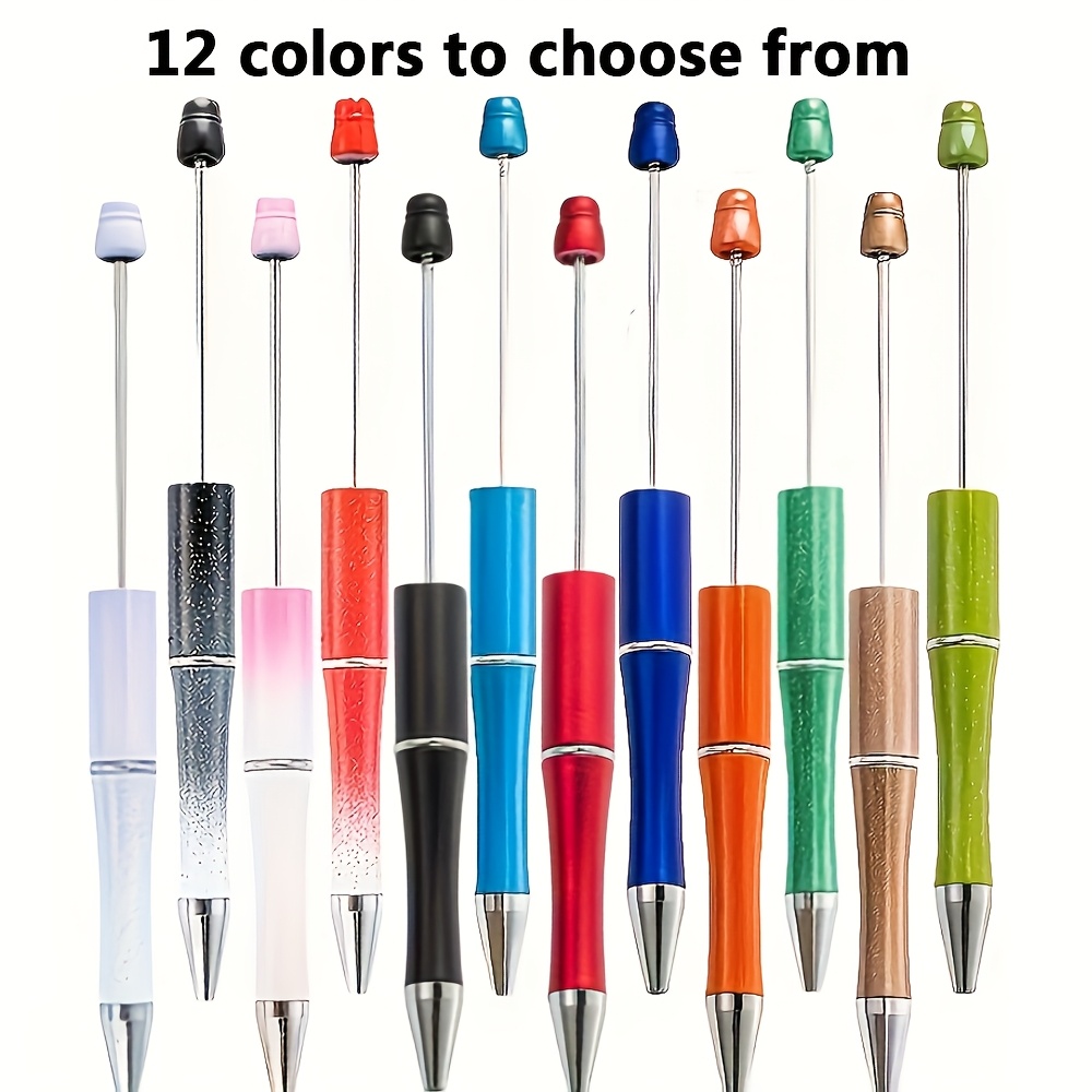 60 Pcs Beadable Pens DIY Kit - 10 Color Plastic Pens With Black Ink For Crafting