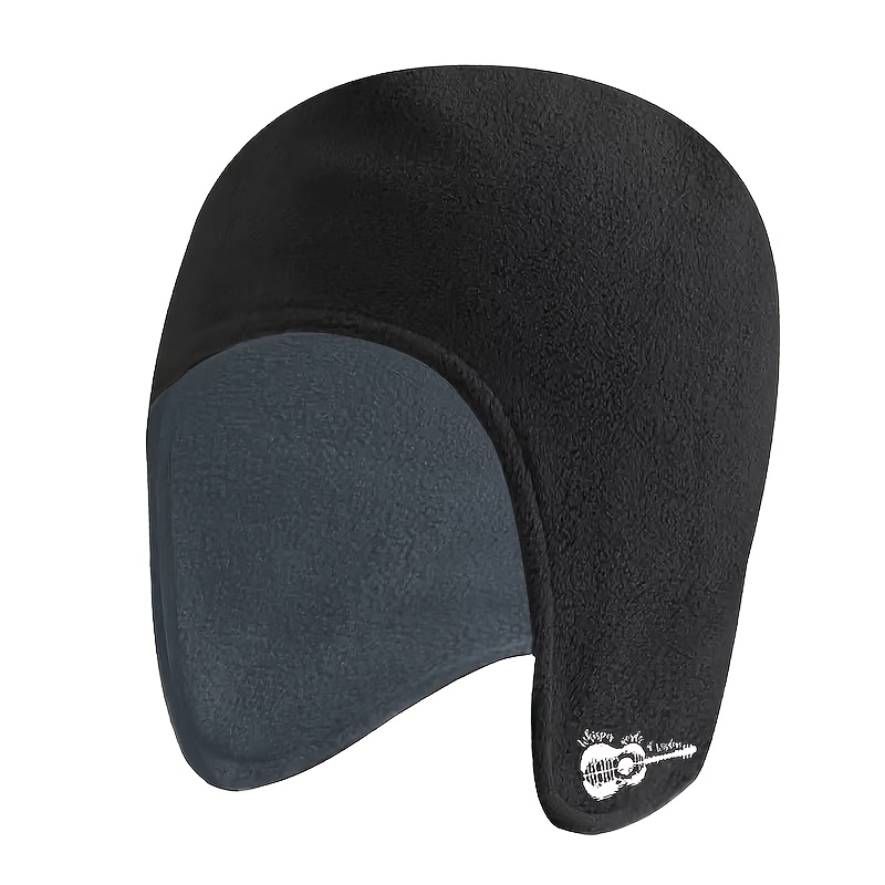 TEMU 1pc Winter Double Layered Elderly Fleece Beanie - Guitar Reflection Print, Polyester Soft Warm Earmuffs Hat, Suitable For Outdoor Cycling,