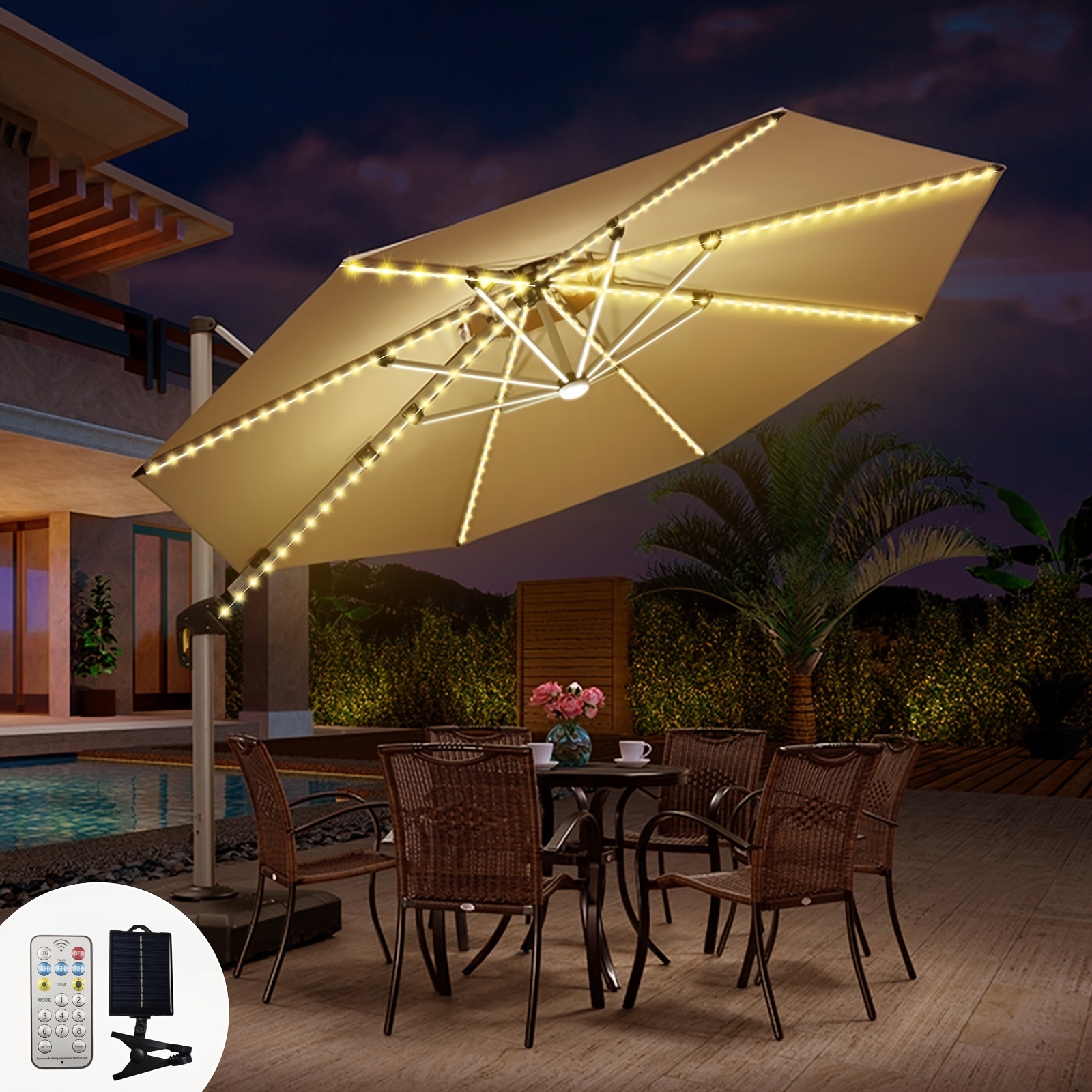 

Solar-powered Clip-on Umbrella Light With Remote - 104 Led Patio & Camping Lamp, 8 Modes, Perfect For Outdoor Garden, Yard, And Backyard Decor Solar Outdoor Lights Outdoor Solar Lights