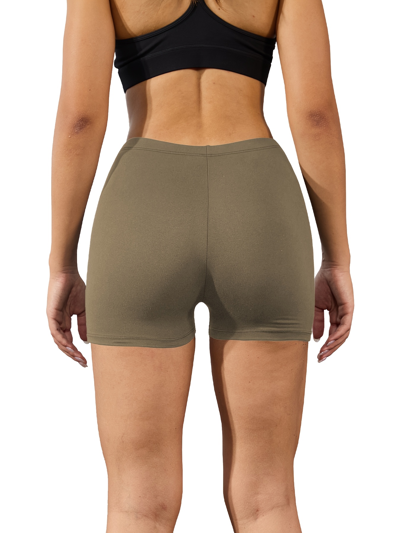 Women'S High-Waisted Biker Shorts, Inseam, Polyester 92% Spandex 8%,  Solid Color, Knit Fabric, Stretchy Sporty for Running