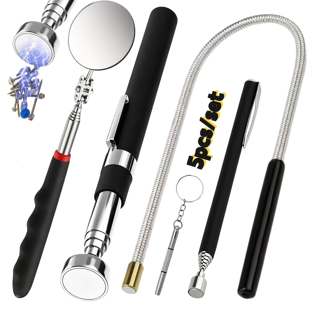 TEMU 5-delige set - All Black Stijl - Telescopische Magnetische Opvanger Gereedschapsset - Heavy Duty Neodymium Magneten, Klassieke Zwarte 8-Pound