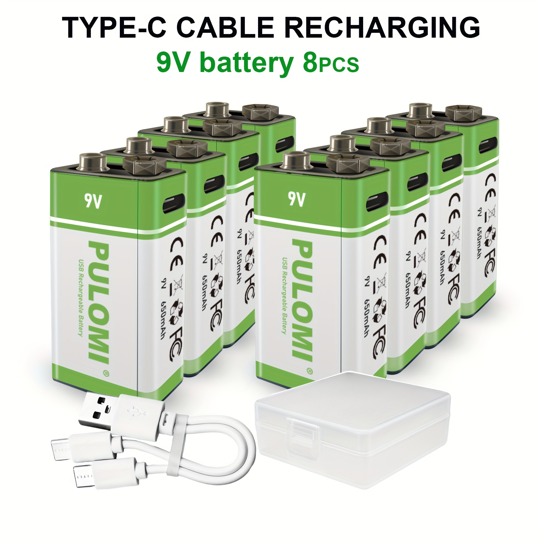 TEMU 8pcs 9v Battery 9v Batteries, Usb/type-c 9v Rechargeable Lithium , High Capacity 9v 650mah 5920mwh Rechargeable Lithium Battery, 1.5 Hours Fast