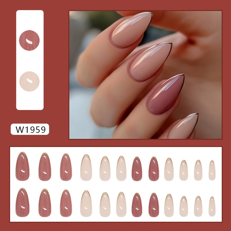 TEMU Faux Ongles Français Faciles à Poser en Haricot Glaçant Doux pour Extérieur, Style Western Ins
