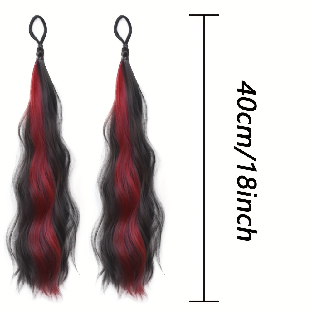 2pcs long wavy highlight color braided ponytail for women synthetic wigs with rubber bands curly ponytail extensions elastic hair band details 3